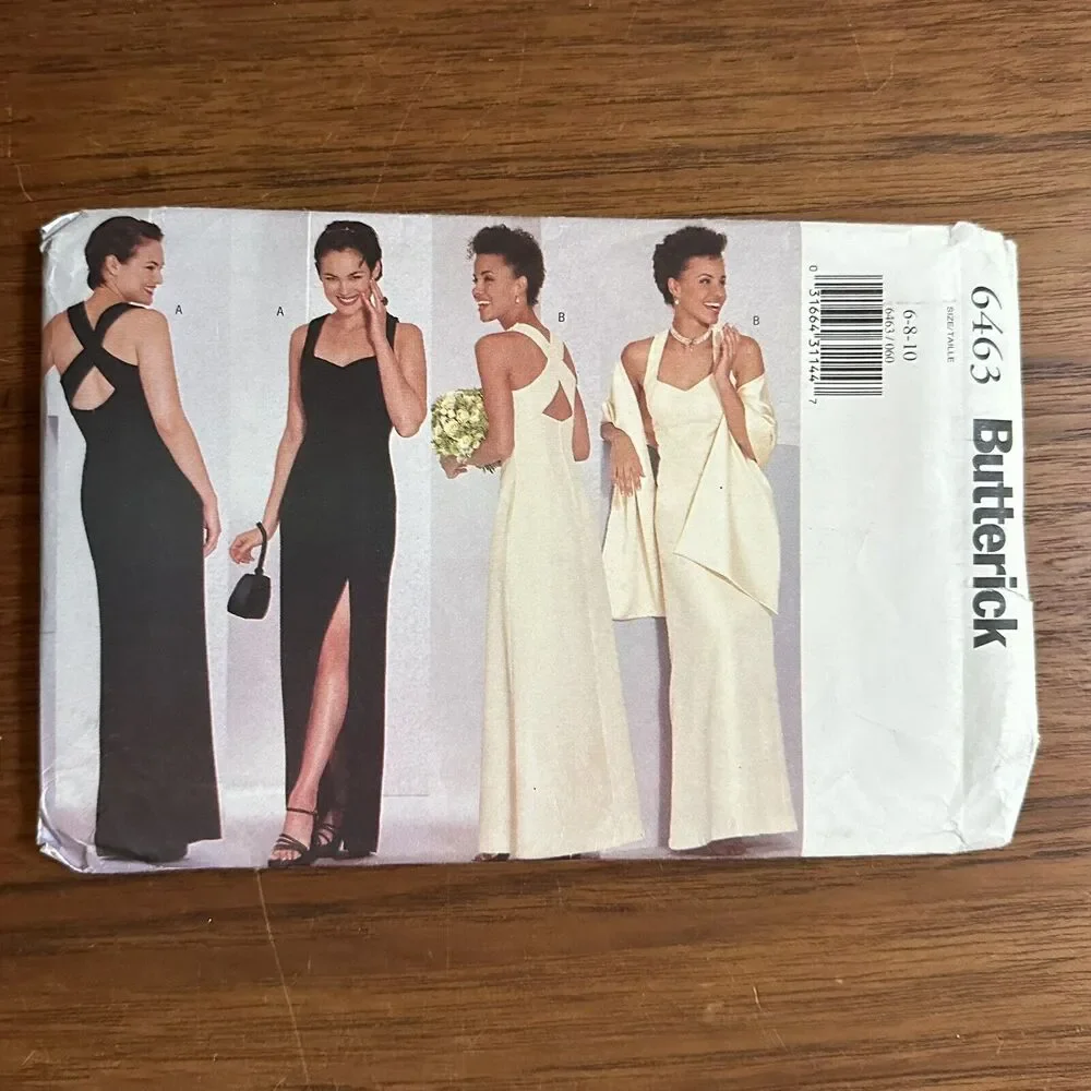 UNCUT BUTTERICK #6463-LADIES SEXY FLOOR LENGTH GOWN & STOLE PATTERN 6-10 FF